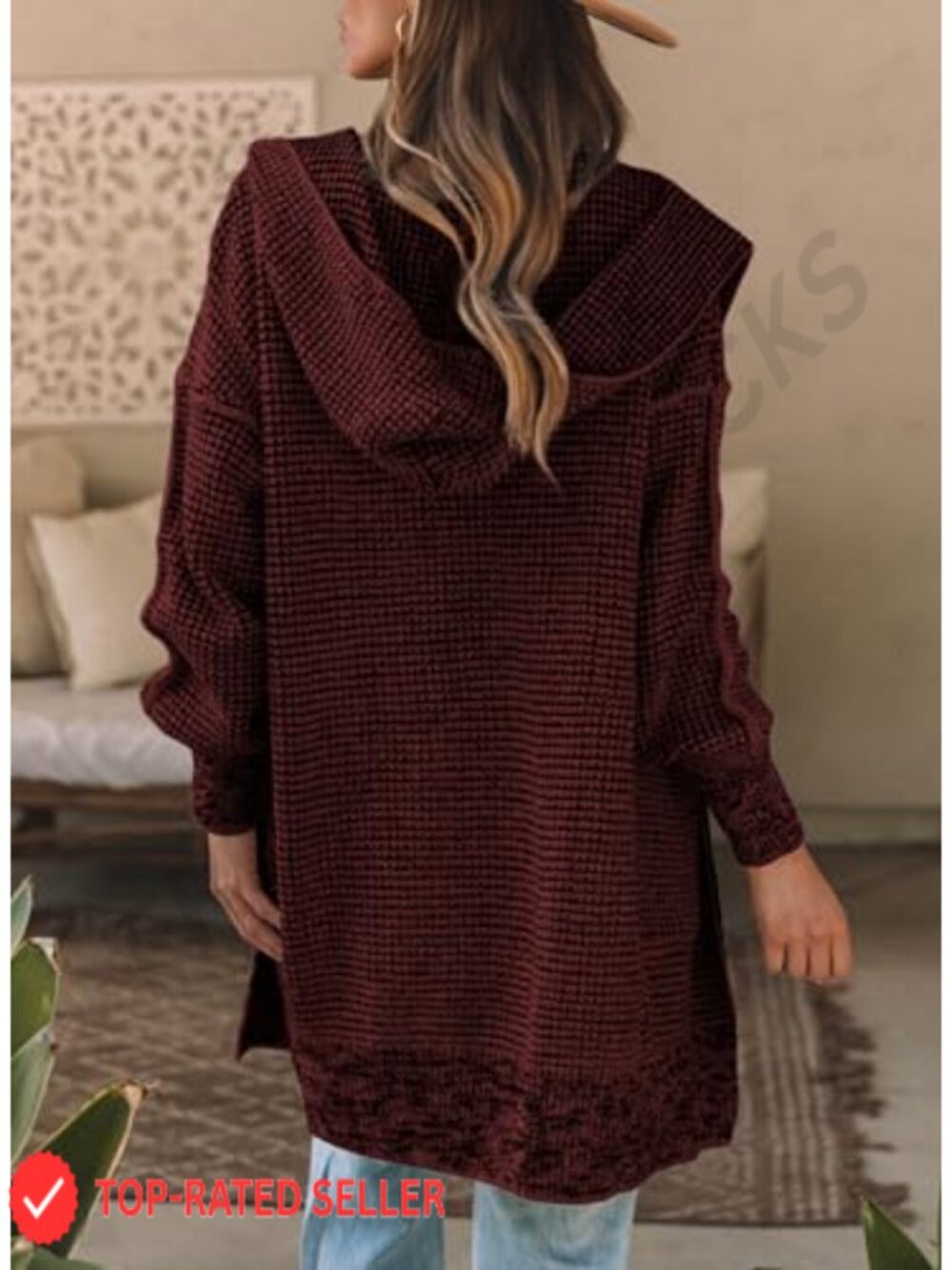 Open Front Hooded Cardigan Chunky Knit Oversized Sweater - Picture 3 of 6